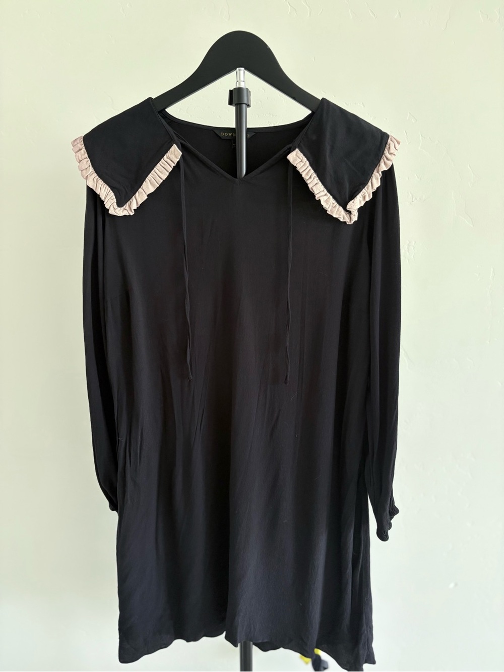 DownEast Black Pink Ruffle Sailor Collar Long Sleeve Dress S